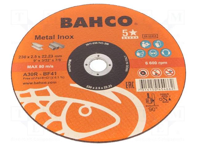 Cutting wheel; Ø: 230mm; Øhole: 22.23mm; Disc thick: 2.5mm BAHCO SA.3911-230-T41-IM