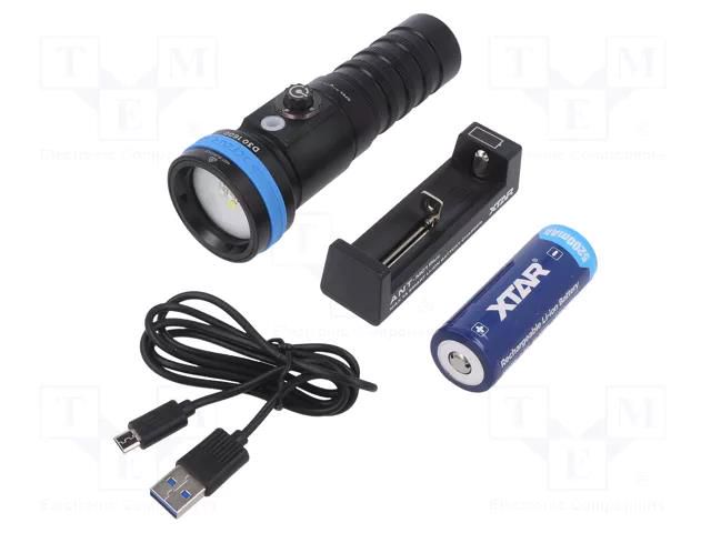 Torch: LED diving; L: 146mm; 400lm,800lm,1600lm; Ø: 46mm; IPX8 XTAR XTAR-D30-1600-SET