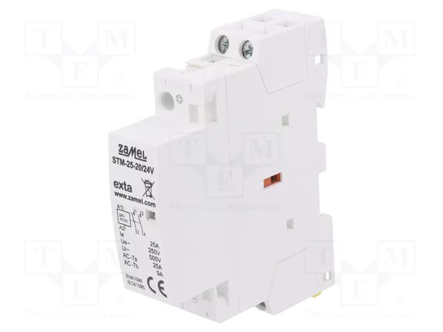 Contactor: 2-pole installation; 25A; 24VDC; NO x2; STM; -5÷60°C ZAMEL STM-25-20/24V