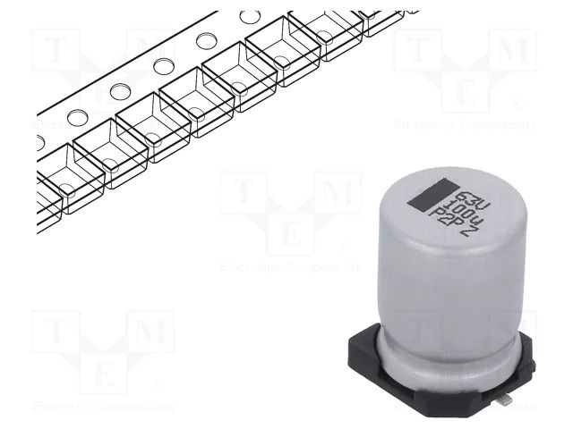 Capacitor: electrolytic; SMD; 100uF; 63VDC; 10x10x14mm; ±20%; 5000h VISHAY MAL215097803E3