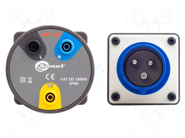 Single-phase adapter; 16A; banana socket x3,CEE plug x3; IP40 SONEL WAADAAGT16T