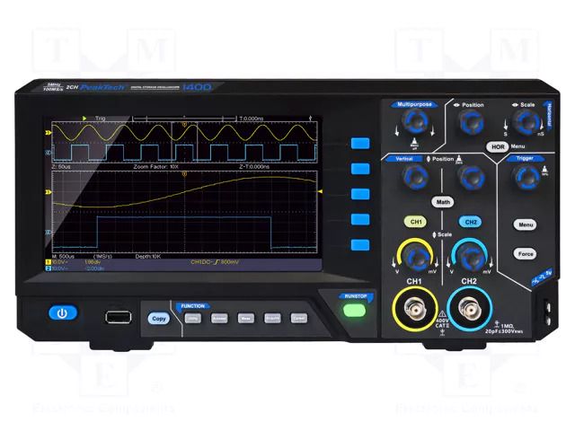 Oscilloscope: digital; DSO; Ch: 2; 5MHz; 100Msps; 10kpts; LCD TFT 7" PEAKTECH PKT-P1400