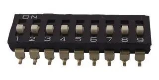 DIP SW, SPST, 9POS, 0.025A, 24VDC, SMD A6S-9104-H