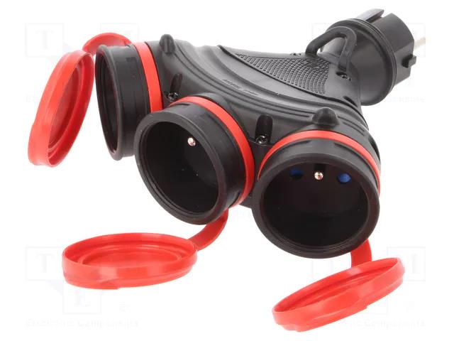 Power splitter; Sockets: 3; 16A; EXTREM; black,red KEL W-01152