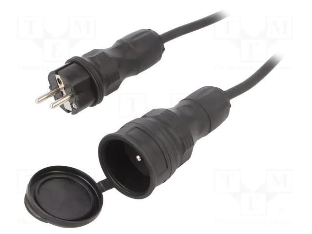 Extension lead; 3x1.5mm2; Sockets: 1; rubber; black; 5m; 16A KEL W-99141