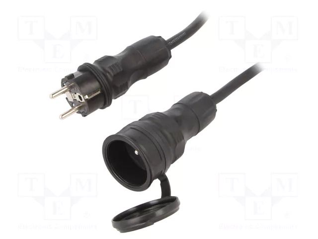 Extension lead; 3x2.5mm2; Sockets: 1; rubber; black; 5m; 16A KEL W-99143