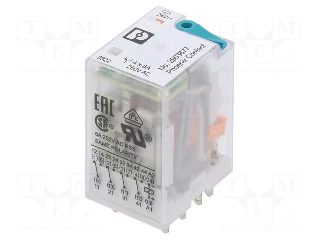 Relay: industrial; 4PDT; Ucoil: 24VDC; 6A/250VAC; 6A/250VDC; socket PHOENIX CONTACT REL-IR4/LDP24DC/4X