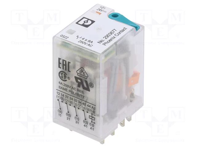 Relay: industrial; 4PDT; Ucoil: 24VDC; 6A/250VAC; 6A/250VDC; socket PHOENIX CONTACT REL-IR4/LDP24DC/4X