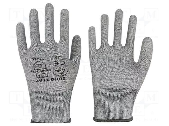 Protective gloves; ESD; L; Features: dissipative; grey; <10MΩ EUROSTAT GROUP ERS-516800410B