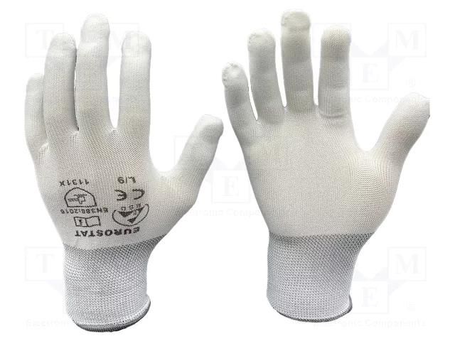 Protective gloves; ESD; S; Features: dissipative; white; <10MΩ EUROSTAT GROUP ERS-516801400B