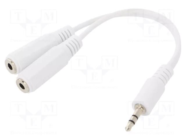 Cable; Jack 3.5mm 3pin plug,Jack 3.5mm socket x2; 0.1m; white GEMBIRD CCA-415W