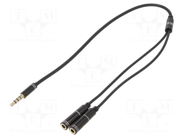 Cable; Jack 3,5mm 4pin plug,Jack 3.5mm socket x2; 0.2m; black GEMBIRD CCA-417M