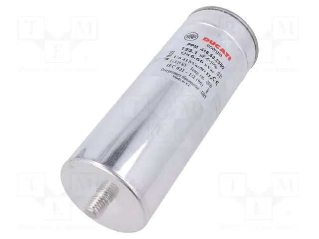 Capacitor: polypropylene; one phase; Q@50Hz: 6.66kVAR; 415VAC; 16A DUCATI ENERGIA 416.53.2350