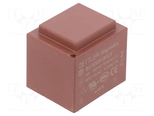Transformer: encapsulated; 2.3VA; 230VAC; 18V; 128mA; PCB ZETTLER BV302S18023