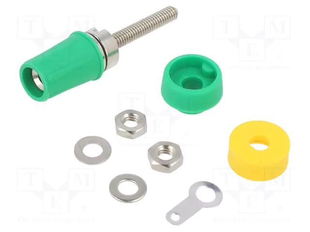 Connector: 4mm banana; socket; 15A; green; soldered,on panel CLIFF CL1553-TP/2