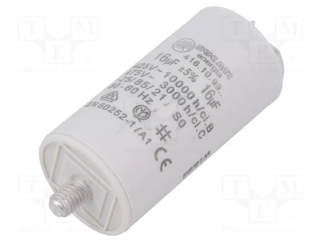 Capacitor: polypropylene; motors, run; 16uF; 425VAC; Ø36x70mm; ±5% DUCATI ENERGIA 4.16.10.99.27