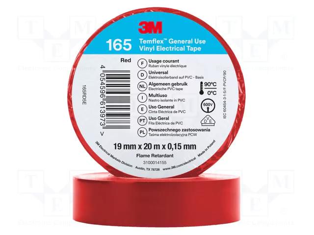 Tape: electrical insulating; W: 19mm; L: 20m; Thk: 0.152mm; red; 200% 3M 3M-TF-165-19-20RD