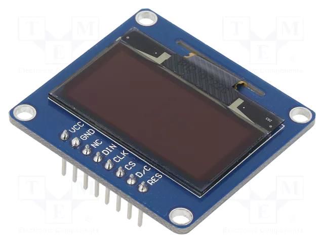 Display: OLED; 1.3"; 128x64; 40.5x37.5mm; blue; PIN: 8; 3.3÷5VDC WAVESHARE WSH-10451