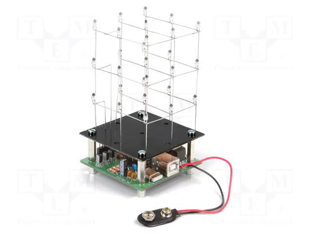 3D LED cube; visual effects; No.of diodes: 27; red; WHADDA VELLEMAN VEL-WSL193