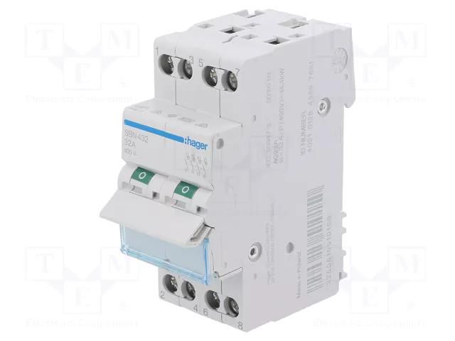 Switch-disconnector; Poles: 4; for DIN rail mounting; 32A; 400VAC HAGER SBN432