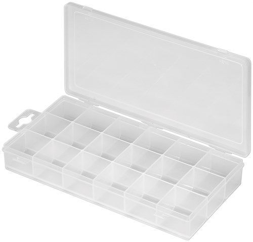 Assortment Box with 18 Compartments, transparent - compartment box with 18 fixed compartments 90149