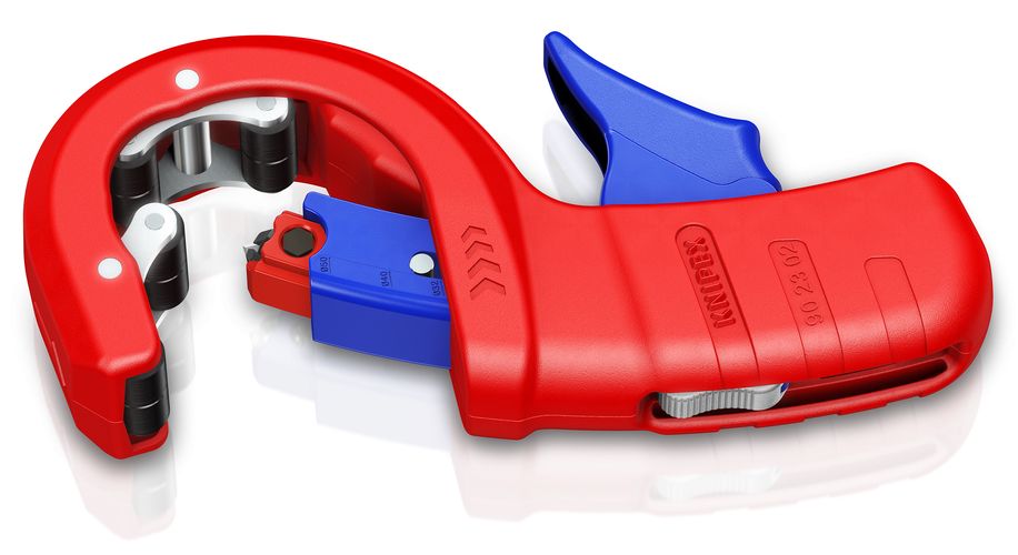 KNIPEX 90 23 02 BK DPT50 Pipe cutter for thick-walled plastic pipes, also foam-core Cutting and chamfering in one step plastic coated 202 mm 90 23 02 BK 4003773092186