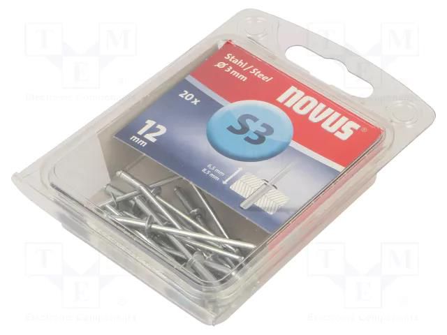 Rivet; steel; Rivet diam: 3mm; L.rivet: 12mm; 20pcs. NOVUS NV045-0035