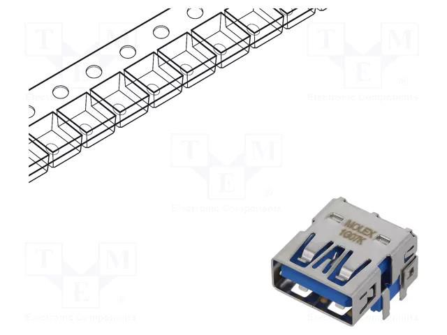 Connector: USB A; socket; on PCBs; THT; PIN: 9; angled 90°; USB 3.0 MOLEX MX-48391-0003