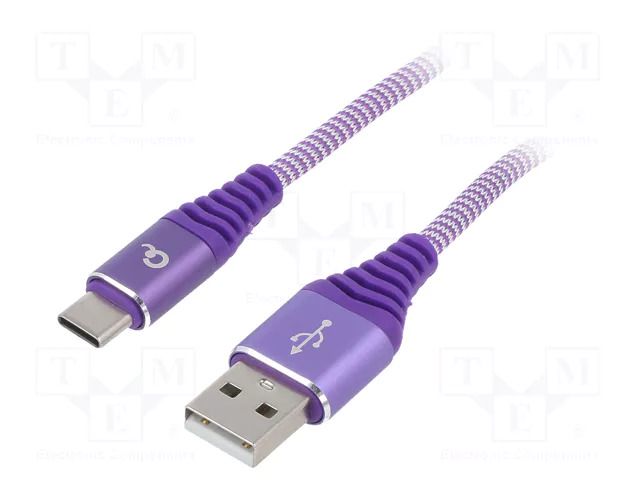 Cable; USB 2.0; USB A plug,USB C plug; gold-plated; 2m; violet GEMBIRD CC-USB2B-AMCM-2PW