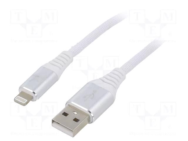 Cable; USB 2.0; Apple Lightning plug,USB A plug; gold-plated; 1m GEMBIRD CC-USB2B-AMLM-1BW2