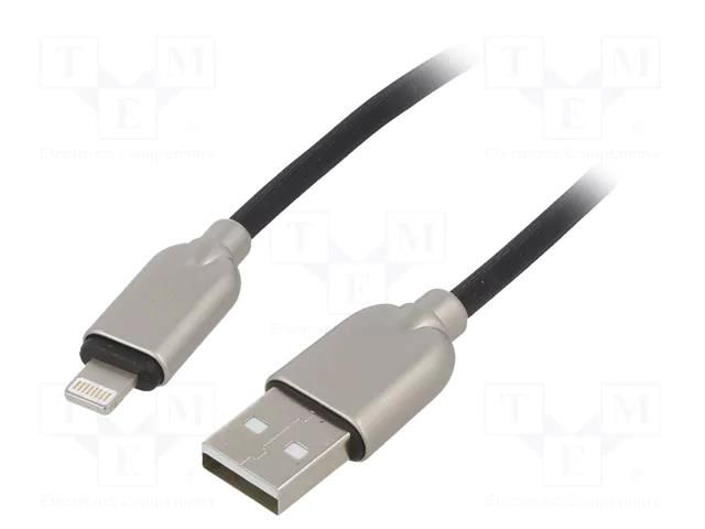 Cable; USB 2.0; Apple Lightning plug,USB A plug; 1m; black GEMBIRD CC-USB2R-AMLM-1M