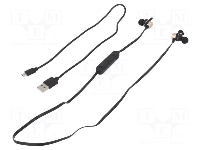 Wireless headphones with microphone; black,golden; 20÷22000Hz QOLTEC QOLTEC-50842