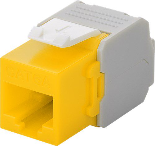 Keystone Module RJ45 CAT 6A, UTP, yellow - 16.5 mm wide, crocodile type, terminal strip for tool-free IDC mounting 90691