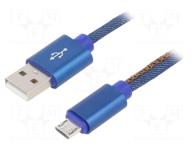 Cable; USB 2.0; USB A plug,USB B micro plug; gold-plated; 2m GEMBIRD CC-USB2J-AMMBM-2BL