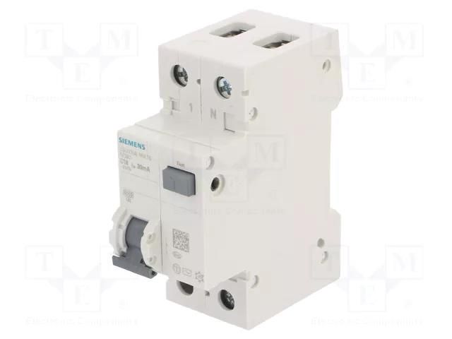 RCBO breaker; Inom: 16A; Ires: 30mA; Poles: 1+N; 230/400VAC; IP20 SIEMENS 5SU1356-1KK16
