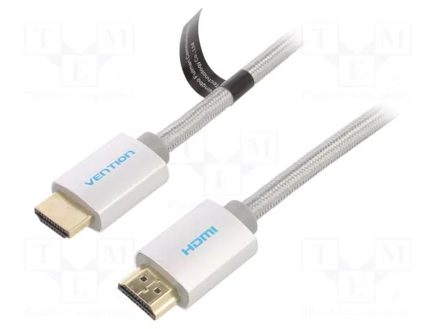 Cable; HDMI plug,both sides; PVC; textile; HDMI 2.0; 3m; silver VENTION AABII