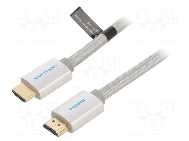Cable; HDMI plug,both sides; PVC; textile; HDMI 2.0; 8m; silver VENTION AABIK