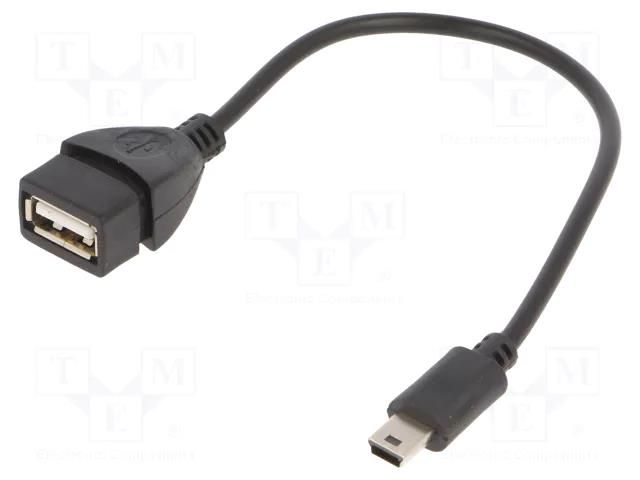 Cable; USB 2.0; USB A socket,USB B mini plug; 0.15m; black; PVC GEMBIRD A-OTG-AFBM-002