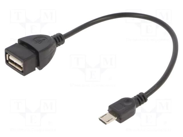 Cable; USB 2.0; USB A socket,USB B micro plug; 0.15m; black; PVC GEMBIRD A-OTG-AFBM-03