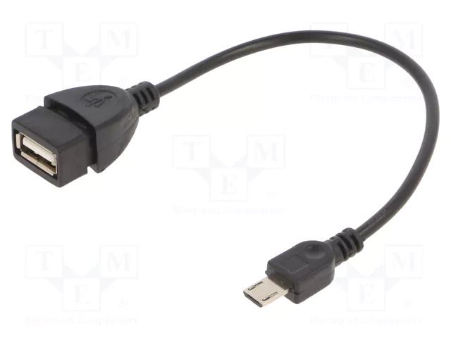 Cable; USB 2.0; USB A socket,USB B micro plug; 0.15m; black; PVC GEMBIRD A-OTG-AFBM-03