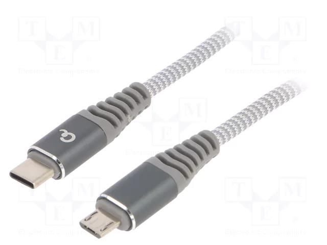 Cable; USB 2.0; USB B micro plug,USB C plug; 1.5m; white-grey GEMBIRD CC-USB2B-CMMBM-1.5