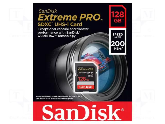 Memory card; Extreme Pro; SDXC; R: 200MB/s; W: 90MB/s; UHS I U3 V30 SANDISK SDSDXXD-128G-GN4IN