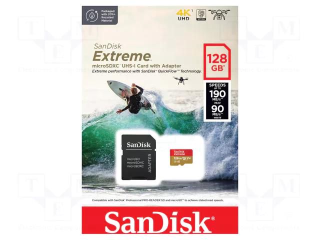 Memory card; Extreme,A2 Specification; microSDXC; R: 190MB/s SANDISK SDSQXAA-128G-GN6AA