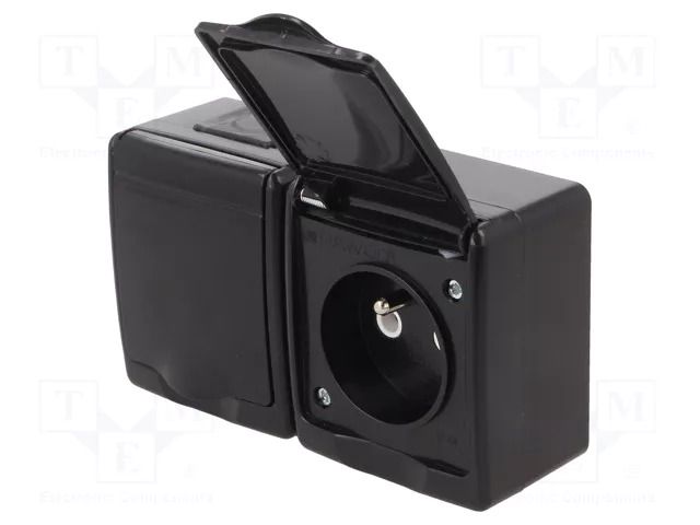 Connector: AC supply; socket; 2P+PE; 250VAC; 16A; black; wall mount PAWBOL PD.3712CGG/1