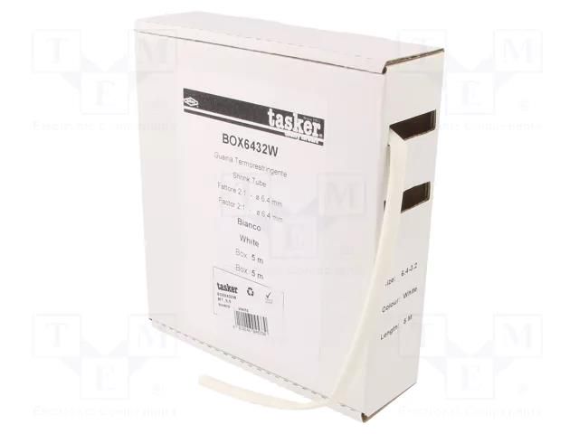 Heat shrink sleeve; glueless; 2: 1; 6.4mm; L: 5m; white; polyolefine TASKER BOX6432W