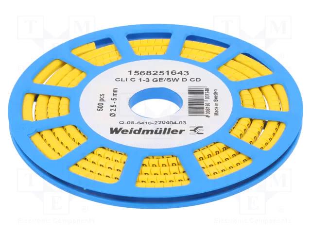 Markers; Marking: D; 2.5÷5mm; PVC; yellow; -30÷80°C; leaded; CLI C WEIDMÜLLER WM-1568251643