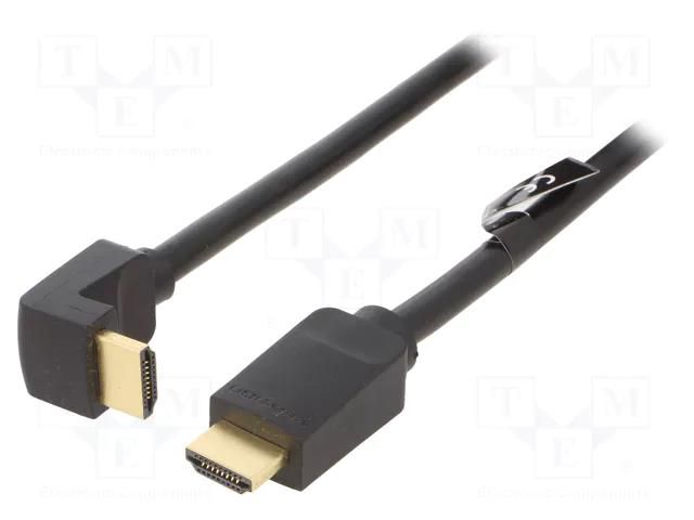 Cable; HDMI plug,HDMI plug 90°; PVC; 3m; black; HDMI 2.0; 30AWG VENTION AARBI