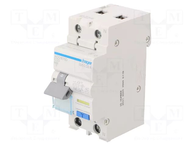 RCBO breaker; Inom: 20A; Ires: 30mA; Max surge current: 250A; IP20 HAGER ADC970D