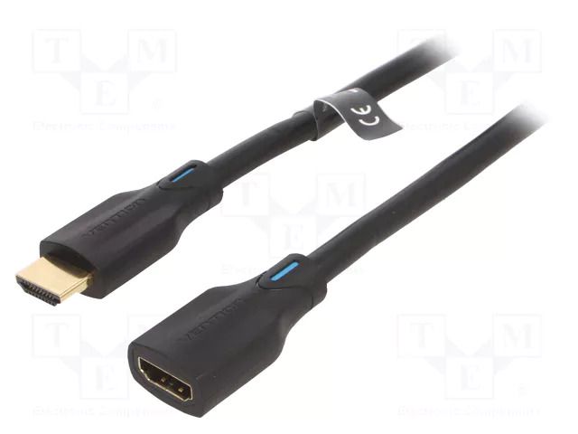 Cable; HDMI socket,HDMI plug; PVC; HDMI 2.1; 1m; black; 28AWG VENTION AHBBF