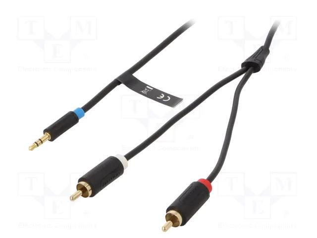 Cable; Jack 3.5mm 3pin plug,RCA plug x2; 3m; black; Øcable: 3.5mm VENTION BCLBI